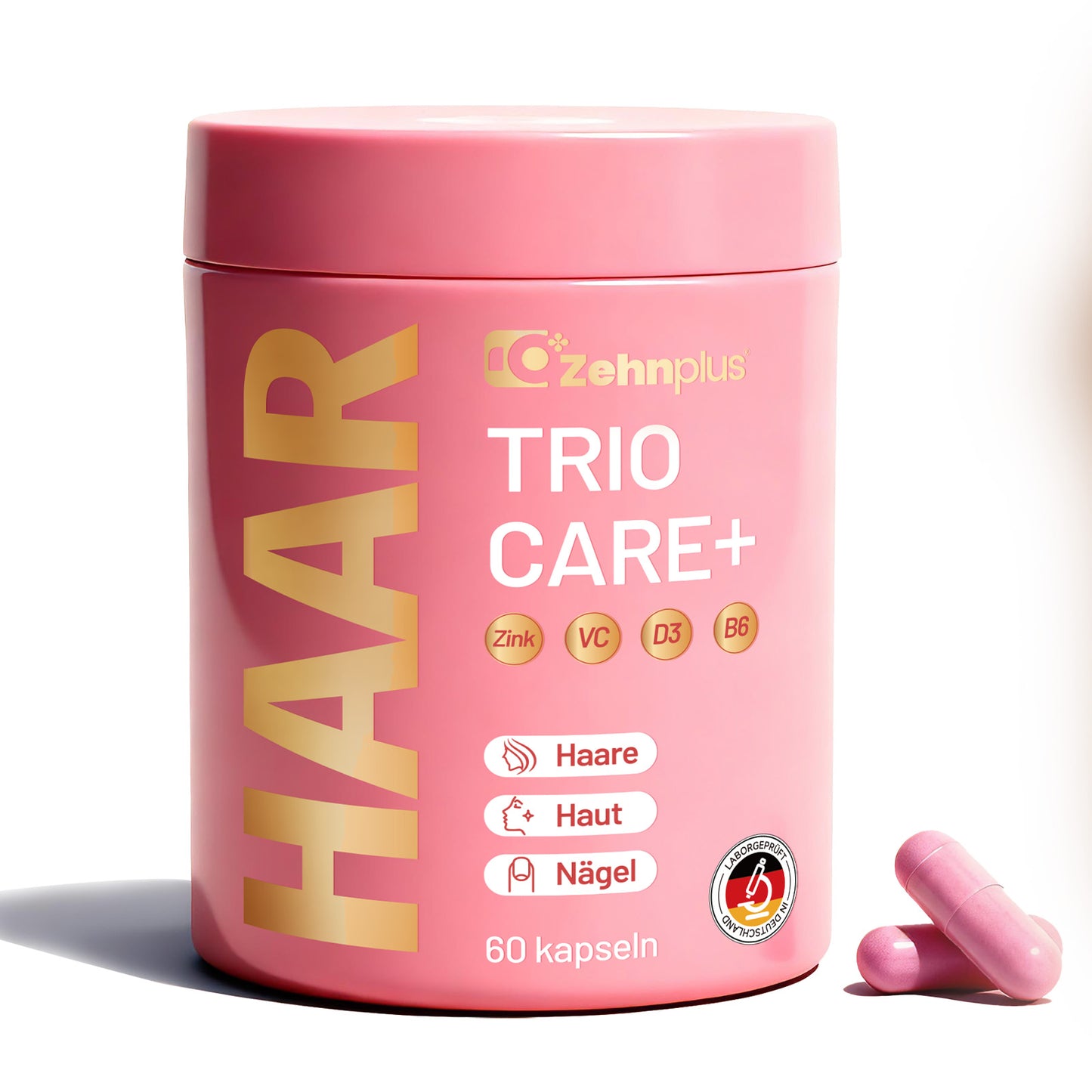 Zehnplus HAAR TRIO CARE+ – Hochdosierte Kapseln für Haare, Haut & Nägel