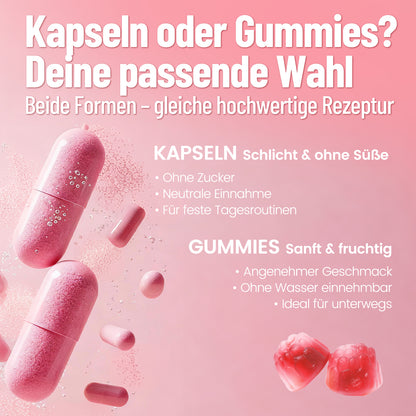 Capsules Intima Hair Balance + avec nutriments pour l'équilibre intime, les cheveux, la peau et les ongles, répondant aux besoins quotidiens des femmes. Vegan, testées en laboratoire, fabriquées en Allemagne.